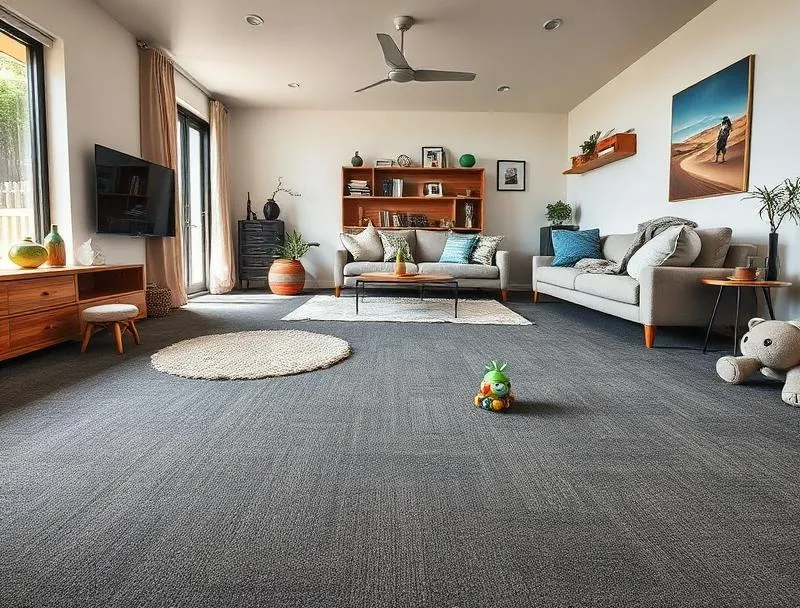 Solution-dyed nylon carpet in a family bedroom