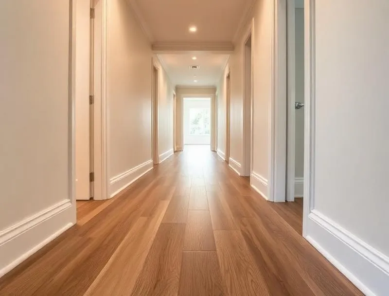 Hybrid flooring in a hallway