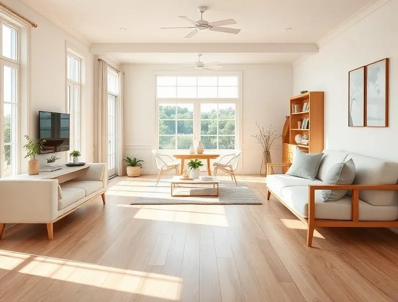 Coastal blonde vinyl plank flooring in a unit