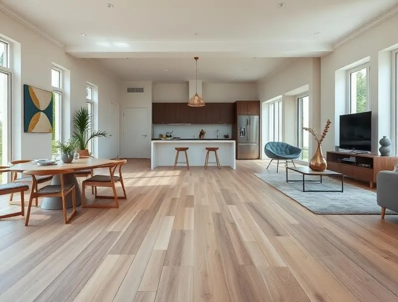 Vinyl plank flooring in an open-plan living area